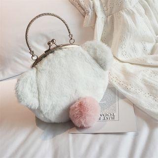 Chain Strap Pompom Fleece Kiss Lock Crossbody Bag