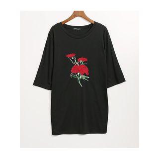 Embroidered Flower Elbow-sleeve T-shirt Dress