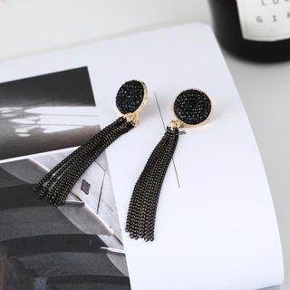 Rhinestone Tassel Earring 1 Pair - Silver Needle - As Shown In Figure - One Size