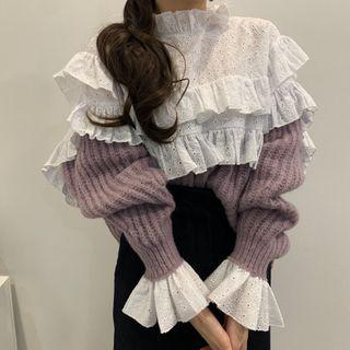 Puff-sleeve Frill Trim Sweater