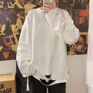 Round-neck Ripped Long-sleeve Top