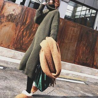 Turtleneck Midi Long-sleeve Knit Dress