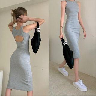 Plain Cutout Slim-fit Tank Dress