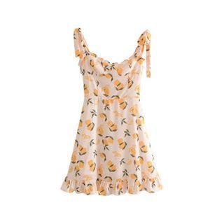 Spaghetti Strap Lemon Print Mini A-line Dress
