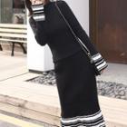 Set: Long-sleeve Mock-neck Knit Top + Midi Fitted Skirt