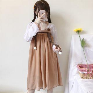 Lace Trim Chiffon Open Front Jacket / Bear Ear Strapless Dress