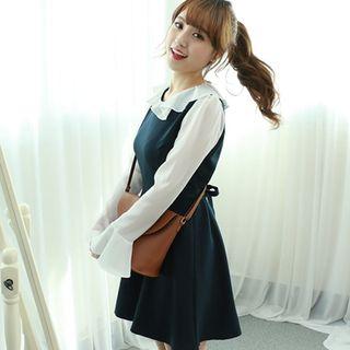 Ruffle-trim Tie-waist A-line Dress