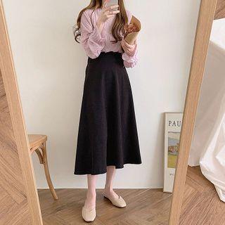 Set: Mesh Blouse + Plain Midi Skirt