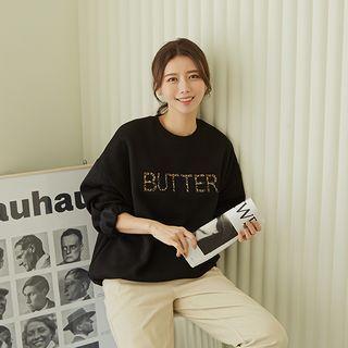Leopard Letter Patch Napped Sweatshirt