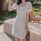 Puff-sleeve Lace Trim Mini A-line Dress