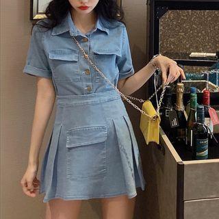 Set: Denim Blouse + A-line Skirt