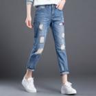 Cropped Ripped Straight Fit Jeans