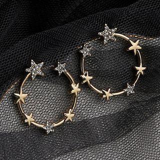 925 Sterling Silver Rhinestone Star Hoop Earring 1 Pair - One Size