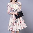 Floral Print 3/4 Sleeve A-line Dress