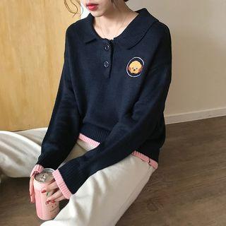 Long-sleeve Printed Knit Polo Shirt