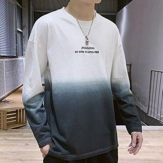 Long-sleeve Lettering Gradient T-shirt