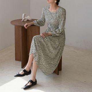 Square-neck Tie-side Long Floral Dress Ivory - One Size