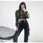 Cropped Stand Collar Camo Buttoned Jacket