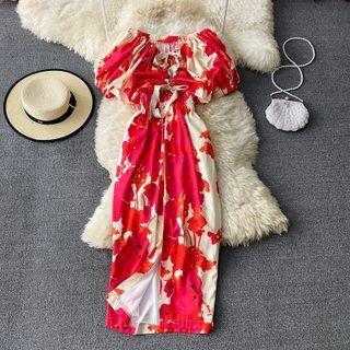 Off Shoulder Lace Up Maxi Dress
