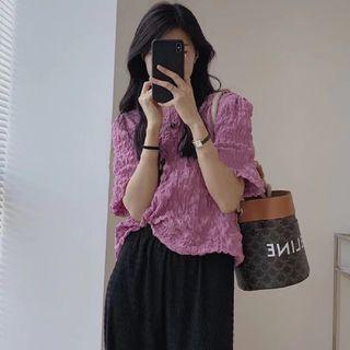 Short-sleeve Textured Chiffon Top