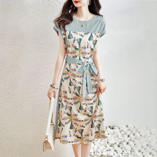 Cap-sleeve Print Midi Dress