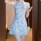 Set: Short-sleeve Floral Qipao Dress + Shorts