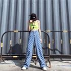Check High-waist Wide-leg Jeans