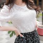 Round-neck Frill-sleeve Lace T-shirt