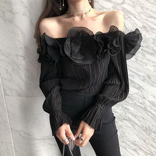 Flower Off-shoulder Top Black - One Size