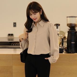 Shirred-shoulder Seam-trim Blouse