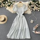 Square-neck Dots Puff-sleeve Dress