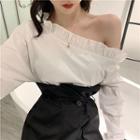 One-shoulder Long-sleeve Blouse / High-waist Irregular Skirt