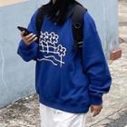 Round Neck Flower Print Loose Fit Sweatshirt
