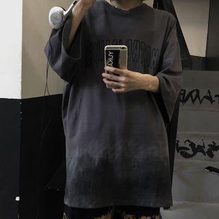 Short-sleeve Lettering Print Gradient T-shirt