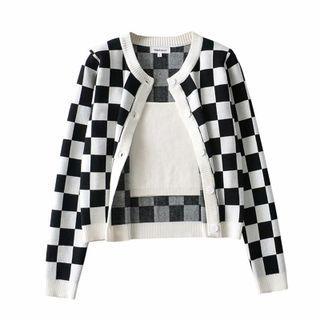 Set: Checkered Cardigan + Camisole Top