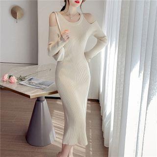 Cold-shoulder Knit Midi Sheath Dress