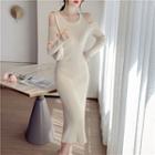 Cold-shoulder Knit Midi Sheath Dress