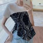 Short-sleeve Round Neck Paisley Panel Top
