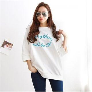 3/4-sleeve Letter Embroidered Pullover