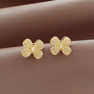 Rhinestone Clover Open Ring / Stud Earring