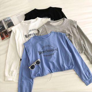 Lettering Print Drawcord Long-sleeve Sweatshirt
