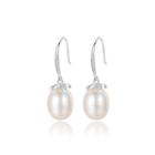 Sterling Silver Elegant Temperament White Freshwater Pearl Earrings With Cubic Zirconia Silver - One Size