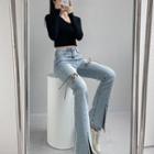 Mid Rise Lace-up Washed Bootcut Jeans