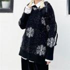 Snowflake Print Sequined Sweater