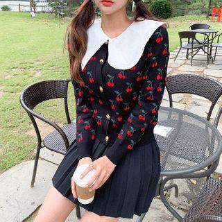 Round-neck Cherry Patterned Cardigan