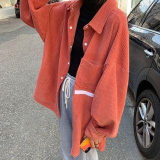 Mock Turtleneck Ribbed Knit Top / Corduroy Shirt Jacket