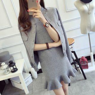 Set: Sleeveless Mini Knit Mermaid Dress + Cardigan