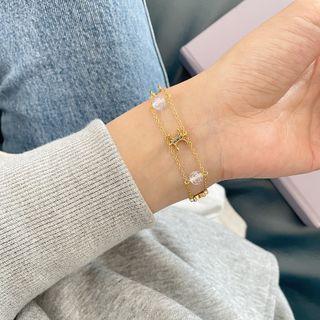 Layered Beaded Chain Bracelet S120 - Bracelet - Gold - One Size