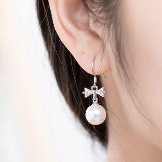 Rhinestone Pearl Bow Earrings