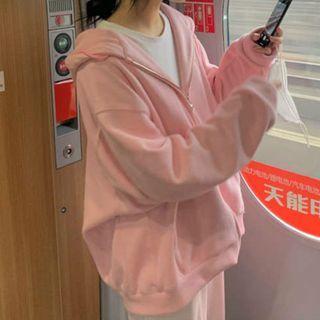 Hooded Zip Jacket Pink - One Size